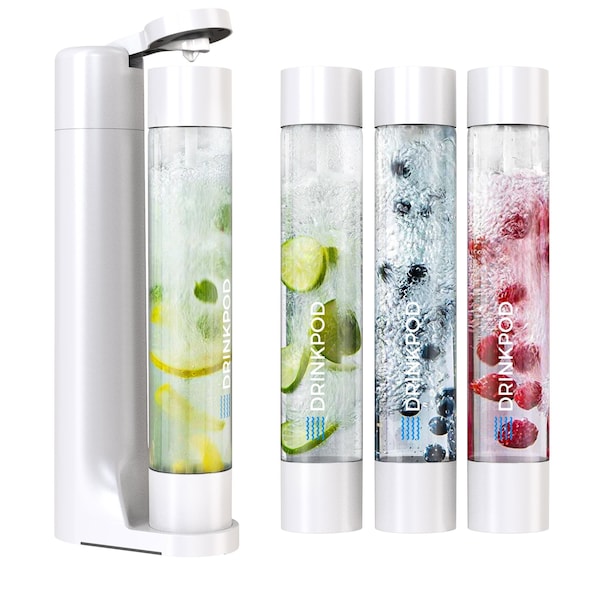 Drinkpod FIZZpod Soda Maker w/TWO CO2 Cylinder- Fizzy Drink Machine w/3 PET Bottles, 3 Caps, 1 Carbonator Cap DPFZPOD1KW-2-CO2 - main